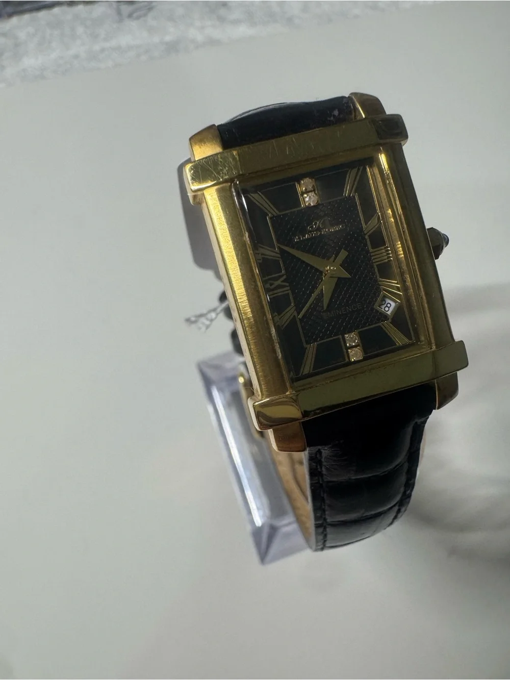 Eminence Black Dial Gold-Tone Rectangular Women’s Watch